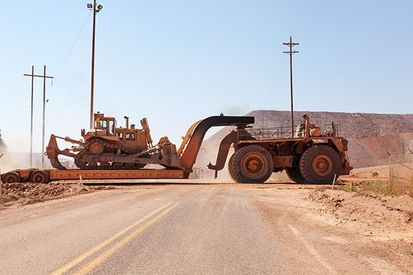 Caterpillar heavy hauler with dozer on lowboy, Morenci, Arizona