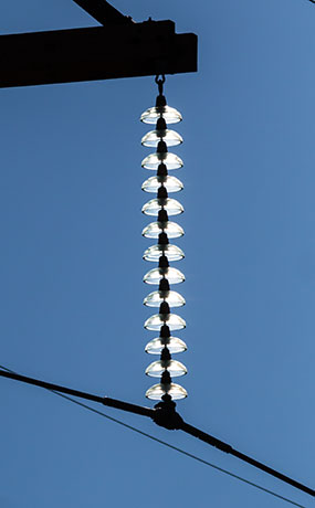 Backlit Glass Insulator on high voltage power line